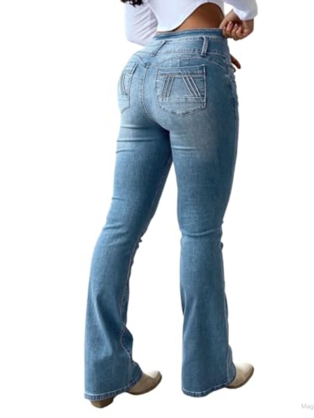 Butt Lifting High Waist Tummy Control Bootcut Stretch Jeans with Raw Hem